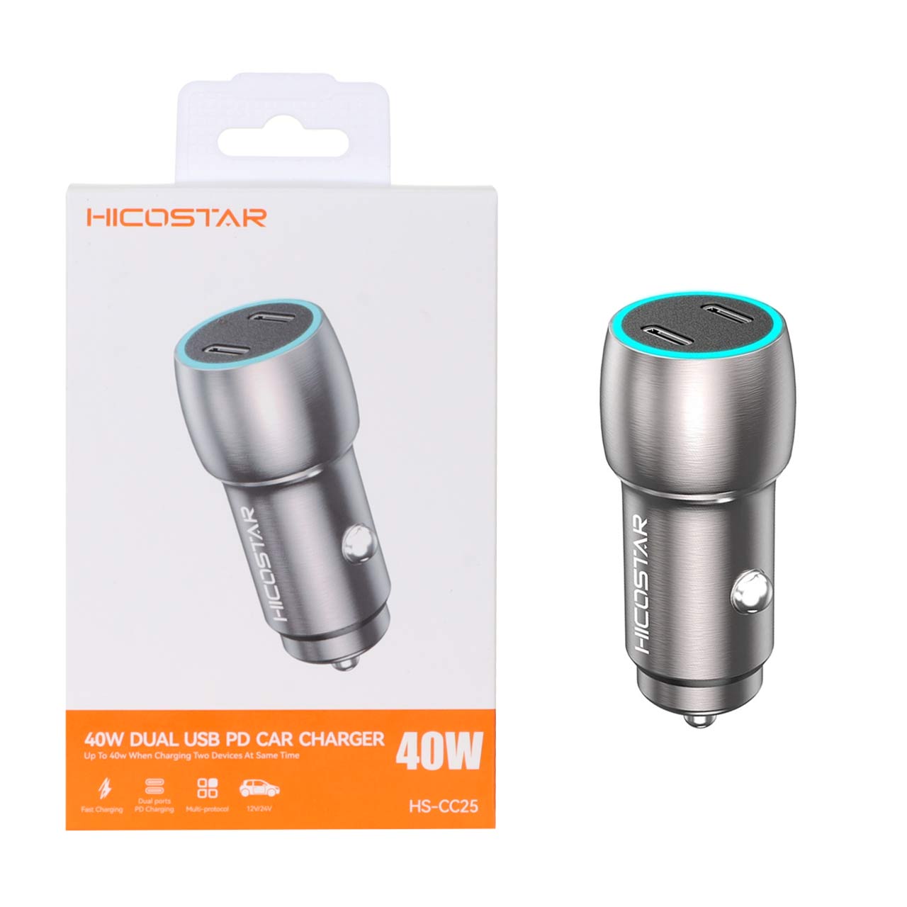 شارژر فندکی 40w دوگانه PD تایپ سی هیکواستار مدل HS-CC25