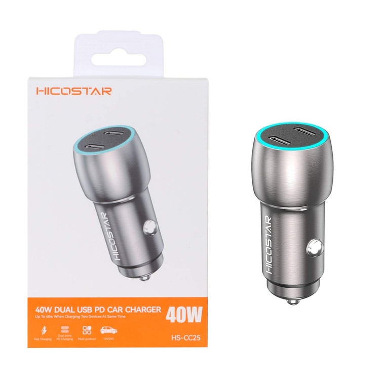 شارژر فندکی 40w دوگانه PD تایپ سی هیکواستار مدل HS-CC25