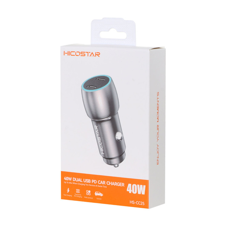 شارژر فندکی 40w دوگانه PD تایپ سی هیکواستار مدل HS-CC25