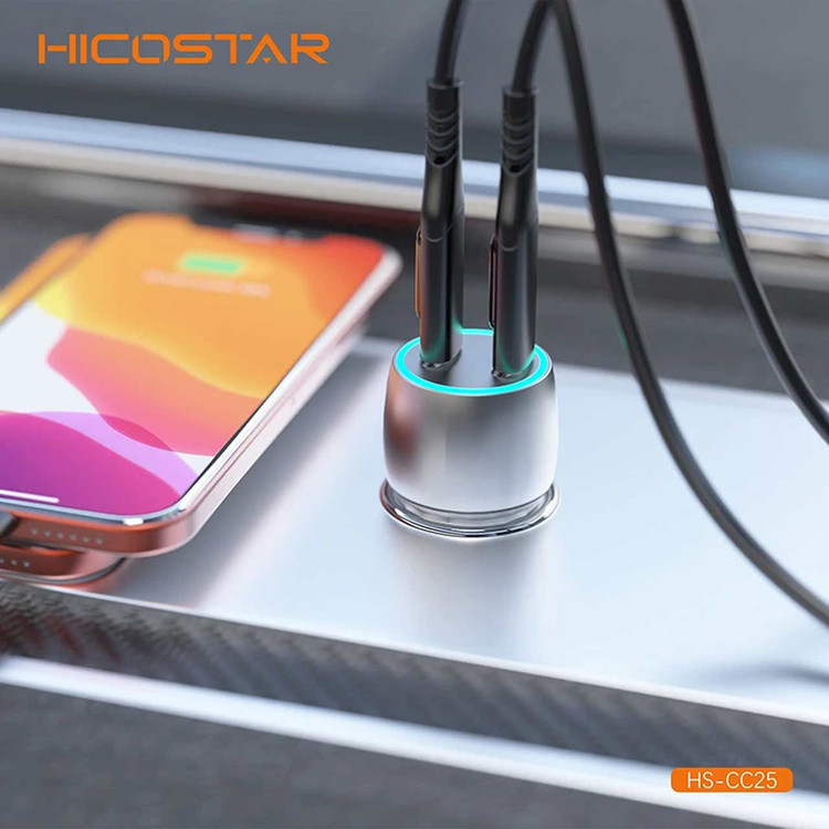 شارژر فندکی 40w دوگانه PD تایپ سی هیکواستار مدل HS-CC25