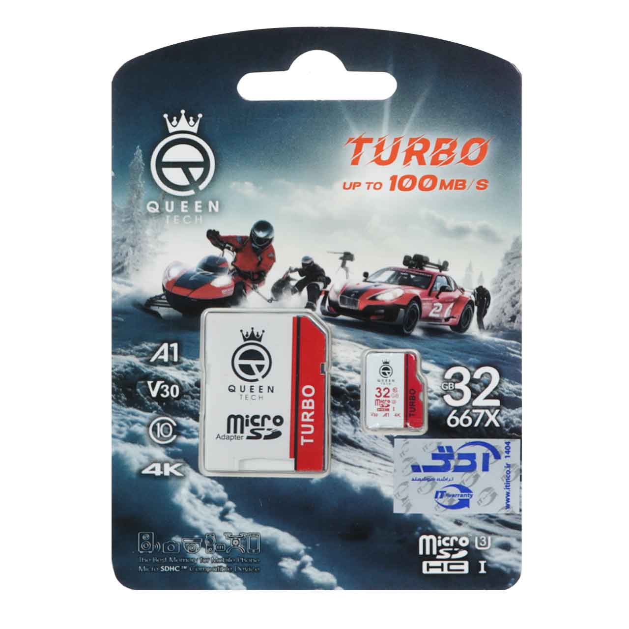 رم میکرو اس دی  32 گیگ کلاس 10 QUEENTECH Turbo 100MB/S با خشاب تبدیل